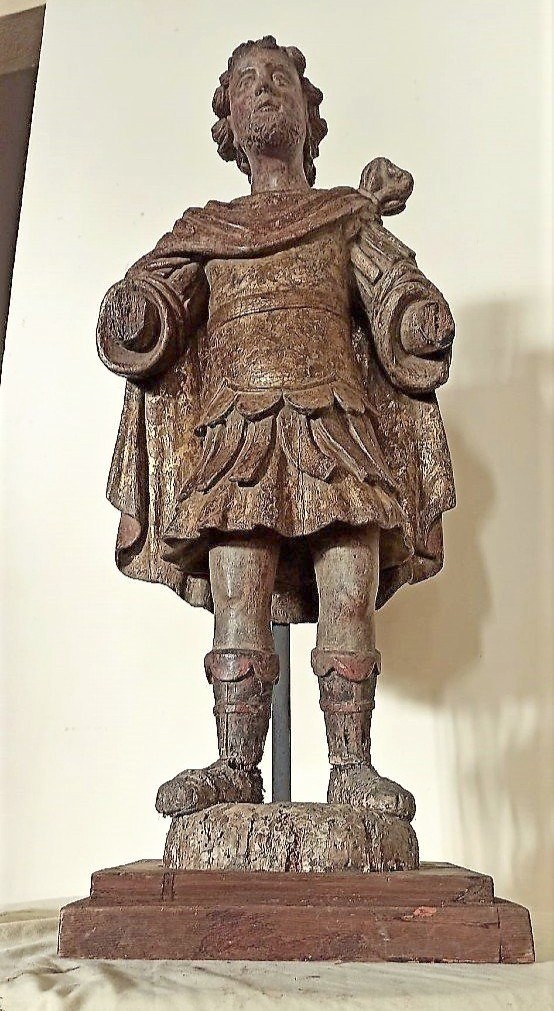 Scultura raffigurante Santo guerriero - Legno policromo e dorato-XVI SECOLO ITALIA
