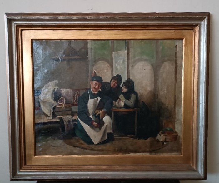 dipinto antico XIX secolo scuola italiana "IL CIABATTINO"-photo-2