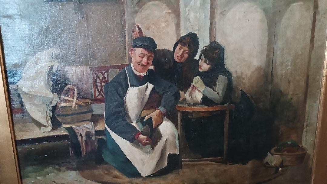 dipinto antico XIX secolo scuola italiana "IL CIABATTINO"-photo-1
