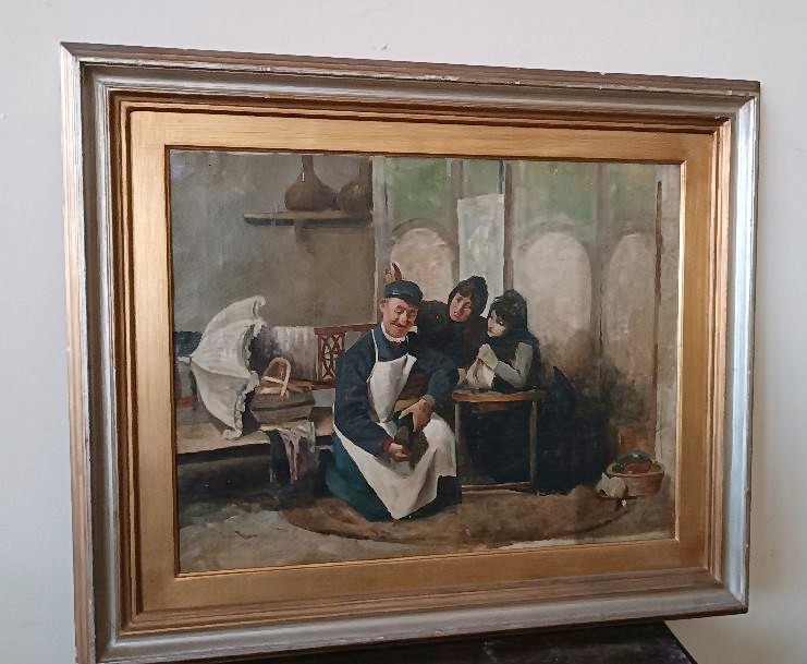 dipinto antico XIX secolo scuola italiana "IL CIABATTINO"