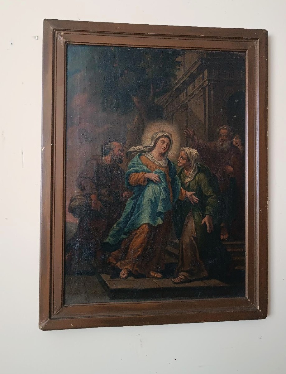 Dipinto olio su tela antico scuola italiana XVIII secolo -Visitazione-photo-2