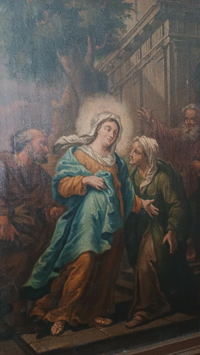 Dipinto olio su tela antico scuola italiana XVIII secolo -Visitazione-photo-4