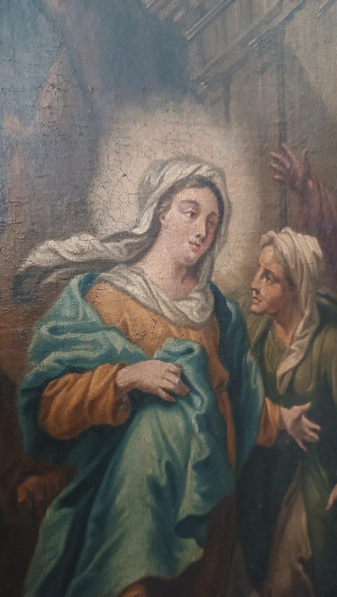 Dipinto olio su tela antico scuola italiana XVIII secolo -Visitazione-photo-1