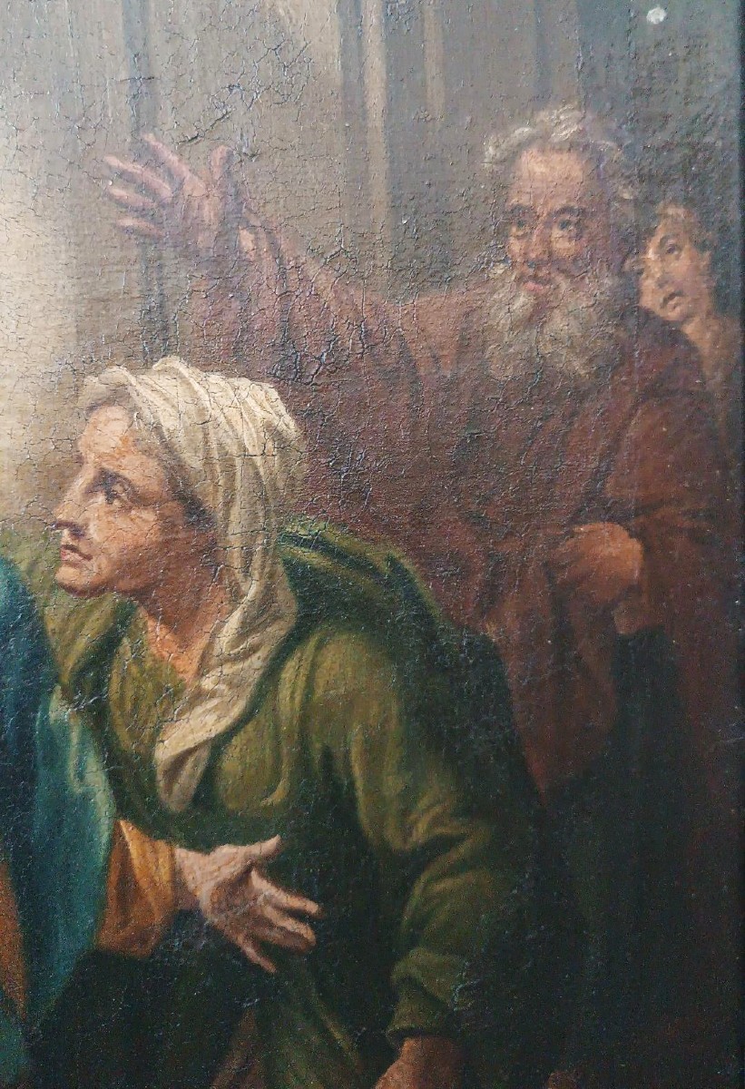Dipinto olio su tela antico scuola italiana XVIII secolo -Visitazione-photo-3