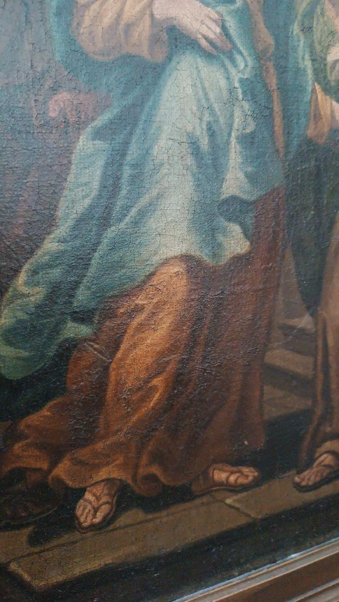 Dipinto olio su tela antico scuola italiana XVIII secolo -Visitazione-photo-4