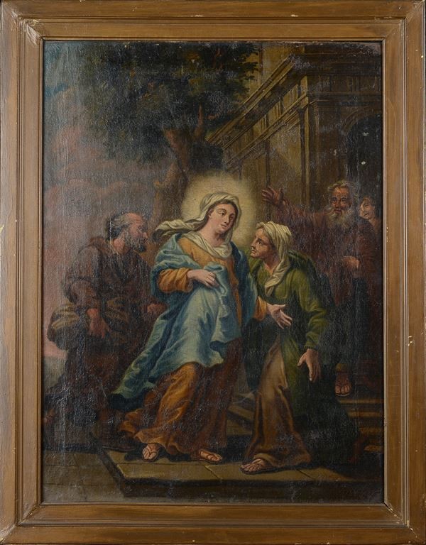 Dipinto olio su tela antico scuola italiana XVIII secolo -Visitazione