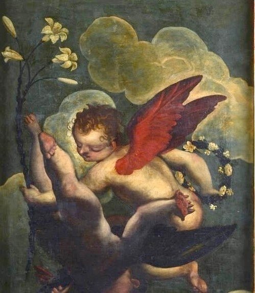 Grande Dipinto antico olio su tela scuola veneta XVII secolo ,cornice antica-photo-4
