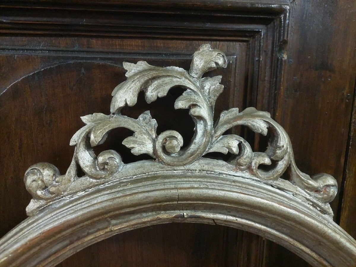 Cornice ovale in legno argentato XVIII secolo-photo-3