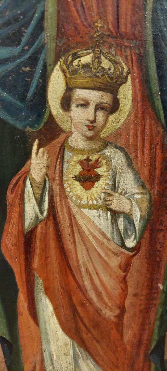 DIPINTO SU TELA MADONNA CON BAMBINO XIX SECOLO ORIGINALE CORNICE DORATA-photo-3