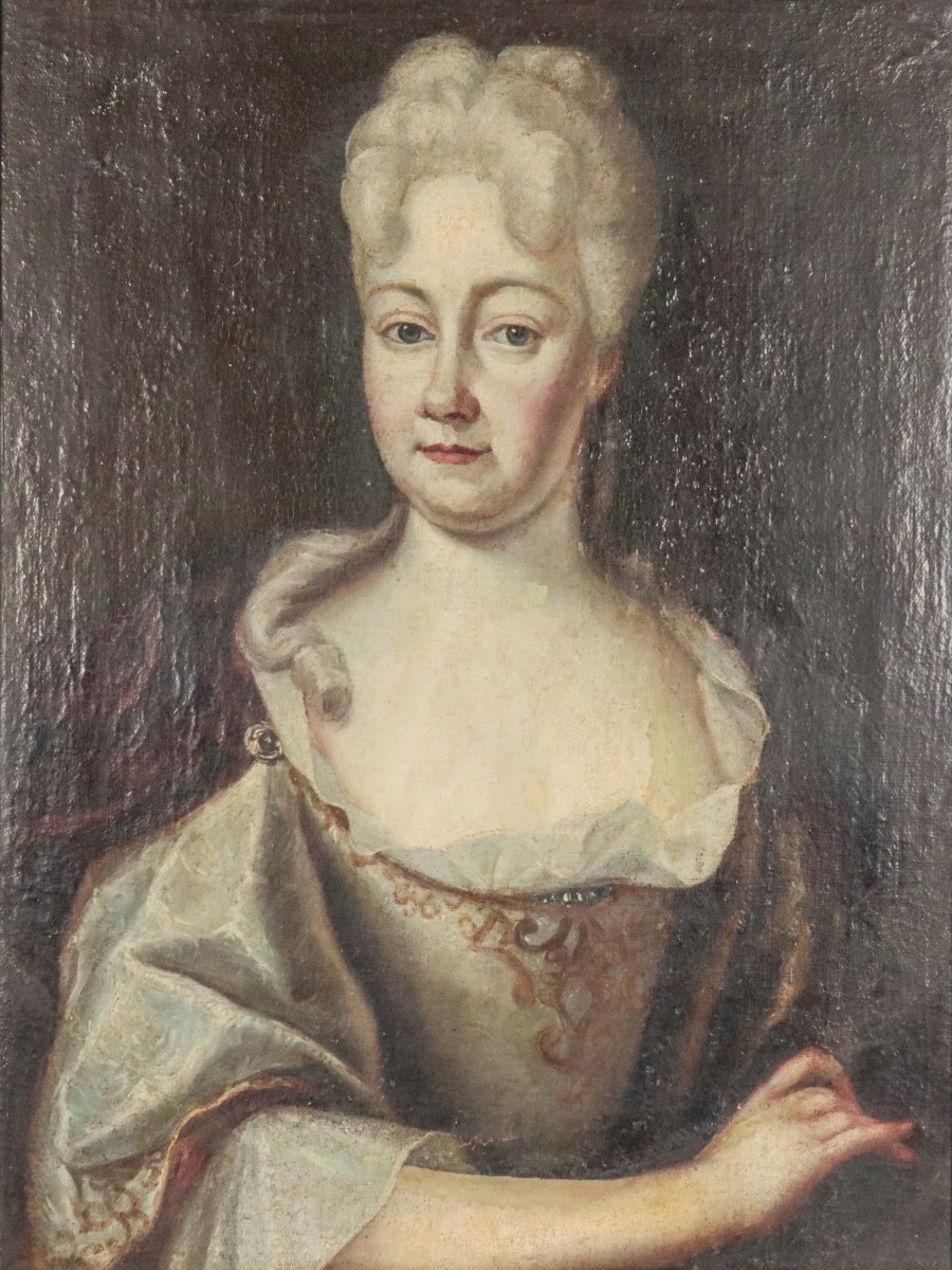 Dipinto olio su tela XVIII secolo ritrattoi femminile-photo-2