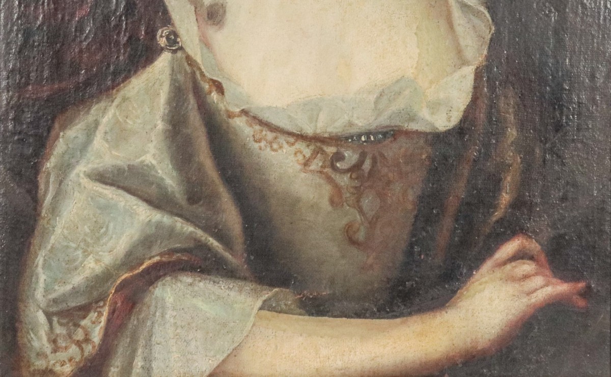 Dipinto olio su tela XVIII secolo ritrattoi femminile-photo-4