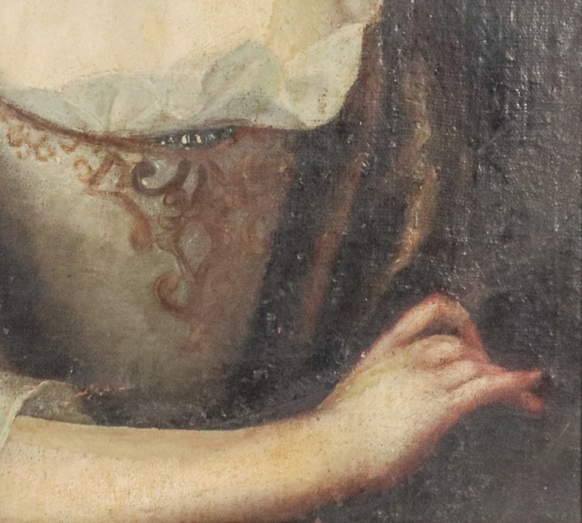 Dipinto olio su tela XVIII secolo ritrattoi femminile-photo-2