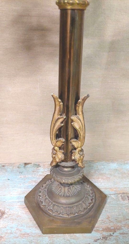 COPPIA IMPORTANTI  GRANDI CANDELIERI A  SEI LUCI IN BRONZO CESELLATO E  DORATO AL MERCURIO h.73-photo-5