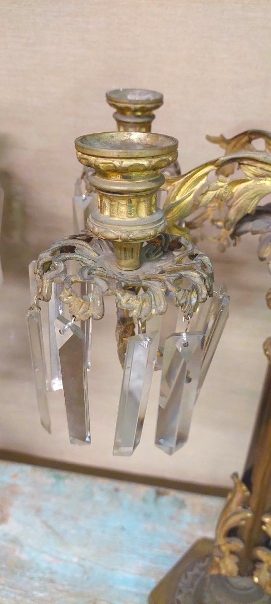 COPPIA IMPORTANTI  GRANDI CANDELIERI A  SEI LUCI IN BRONZO CESELLATO E  DORATO -photo-1
