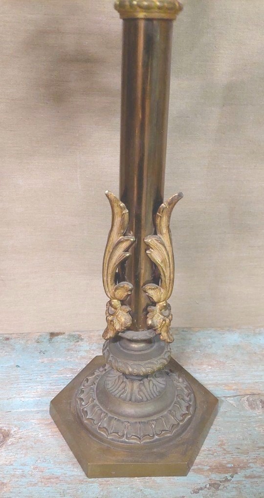 COPPIA IMPORTANTI  GRANDI CANDELIERI A  SEI LUCI IN BRONZO CESELLATO E  DORATO -photo-4