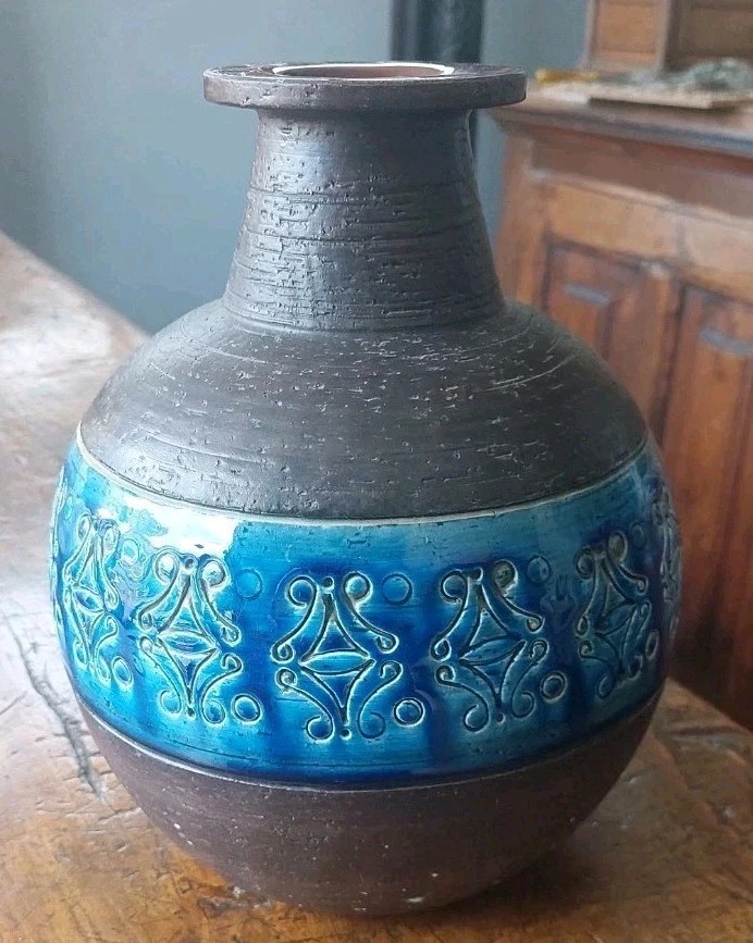 Aldo Londi per Bitossi. Vaso Rimini-Blue Invetriata Ceramiche Design Vintage-photo-2
