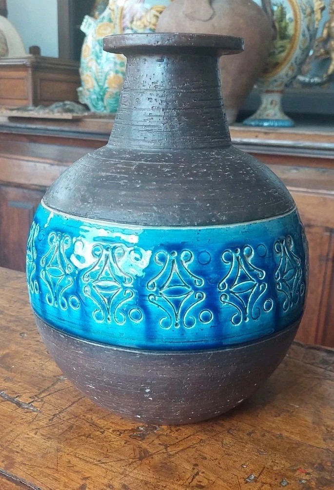Aldo Londi per Bitossi. Vaso Rimini-Blue Invetriata Ceramiche Design Vintage-photo-4