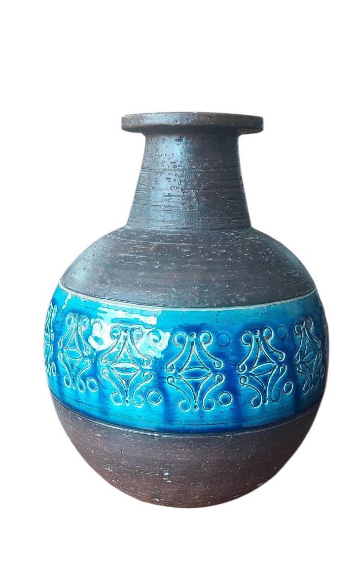 Aldo Londi per Bitossi. Vaso Rimini-Blue Invetriata Ceramiche Design Vintage