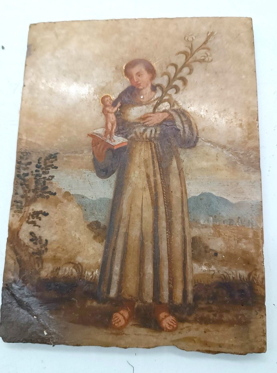 Antico Dipinto su alabastro XVIII secolo italia , Sant' antonio da Padova-photo-2