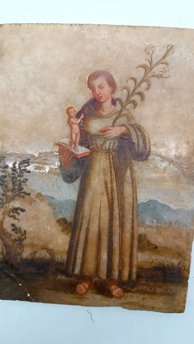Antico Dipinto su alabastro XVIII secolo italia , Sant' antonio da Padova-photo-3