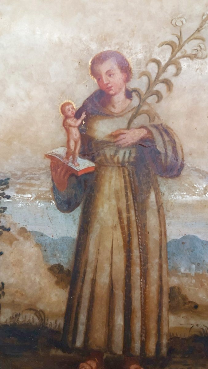 Antico Dipinto su alabastro XVIII secolo italia , Sant' antonio da Padova-photo-4