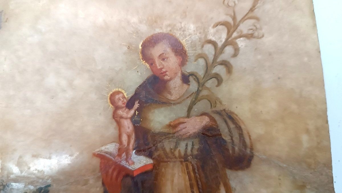 Antico Dipinto su alabastro XVIII secolo italia , Sant' antonio da Padova-photo-2