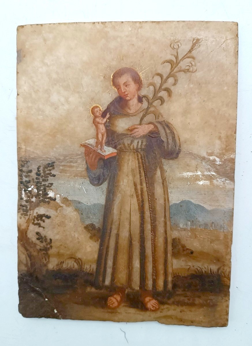 Antico Dipinto su alabastro XVIII secolo italia , Sant' antonio da Padova