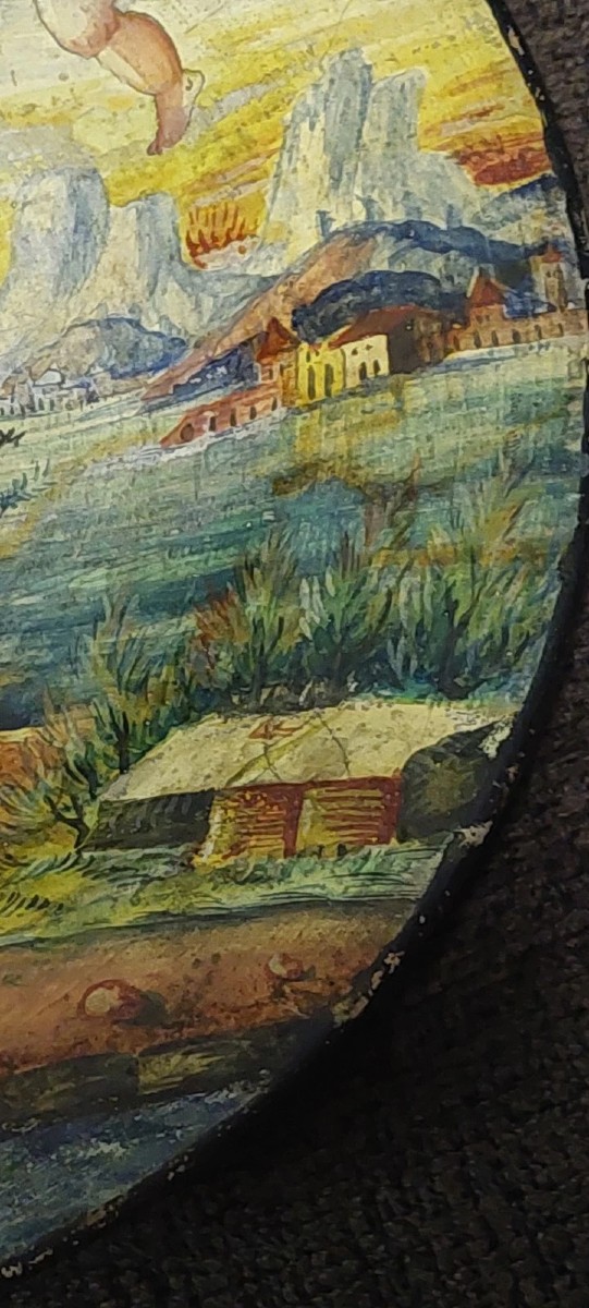 ANTICO PIATTO DIPINTO A FREDDO AMORINI FINE 800 ITALIA MAIOLICA-photo-5