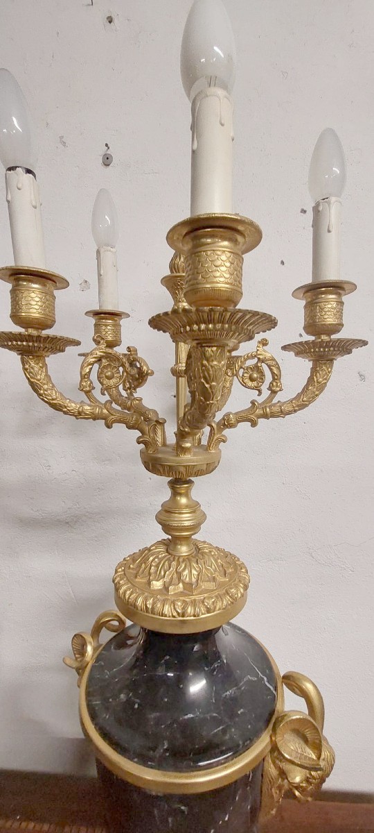 coppia di grandi candelabri  in marmo e bronzo  dorato H.70 CM-photo-4