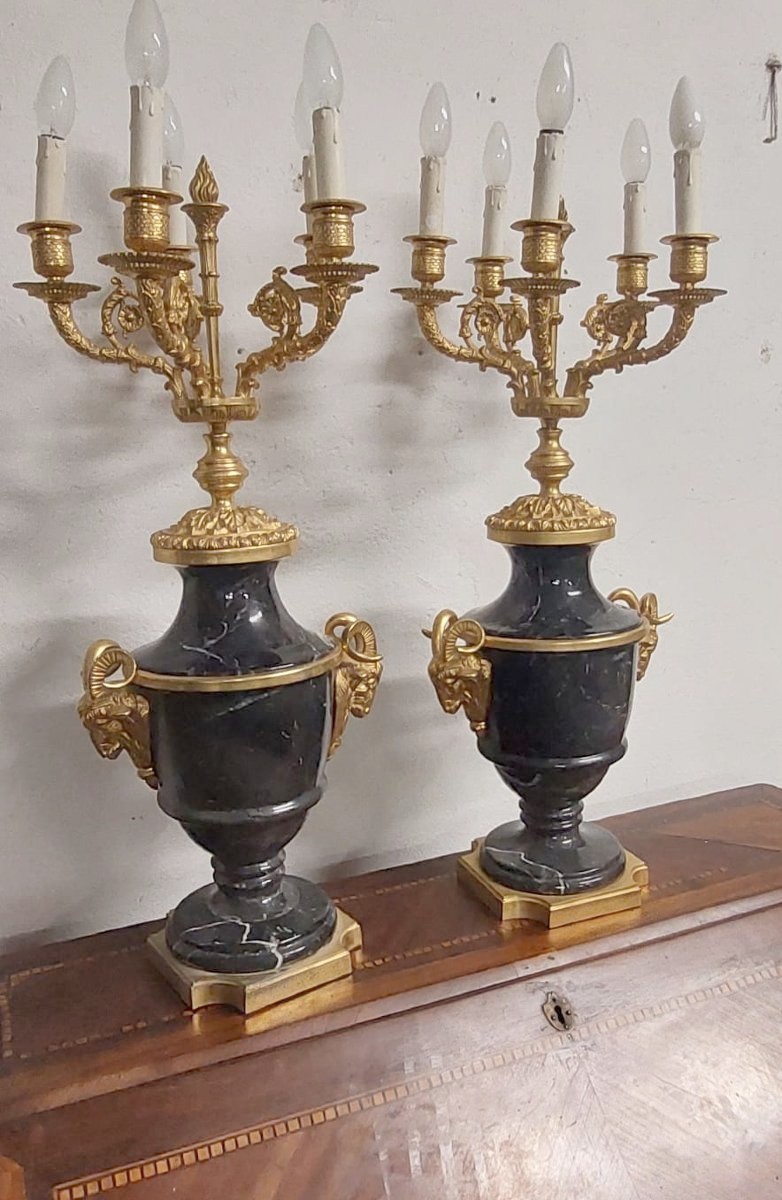 coppia di grandi candelabri  in marmo e bronzo  dorato-photo-3
