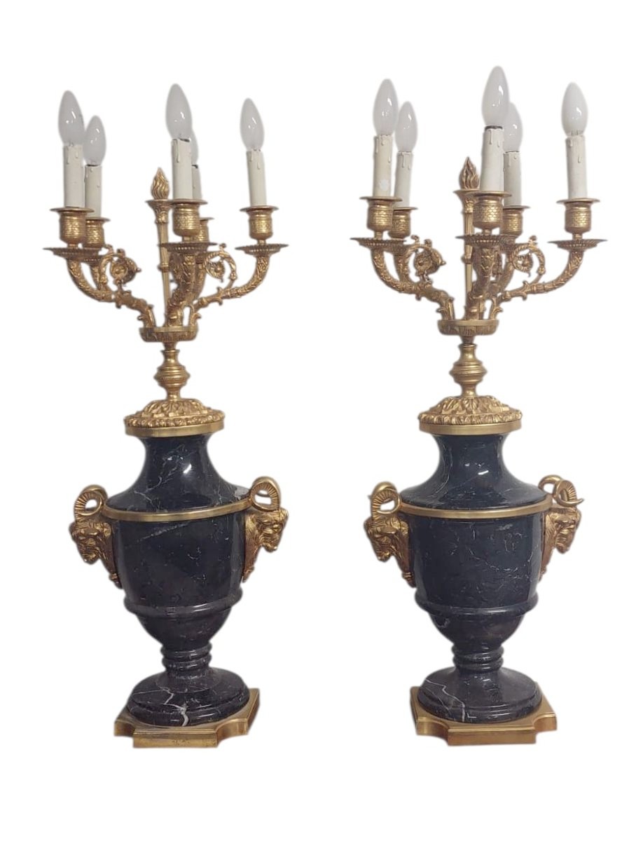 coppia di grandi candelabri  in marmo e bronzo  dorato-photo-6