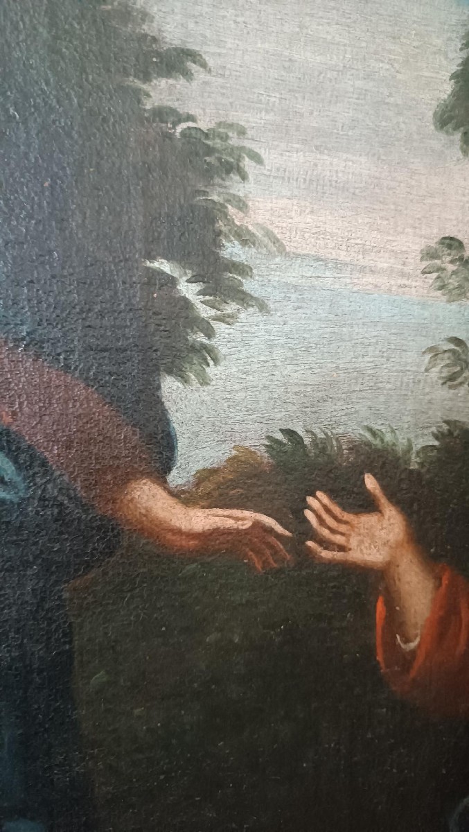 Dipinto antico olio su tela madonna con bambino e angeli XVIII secolo-photo-5