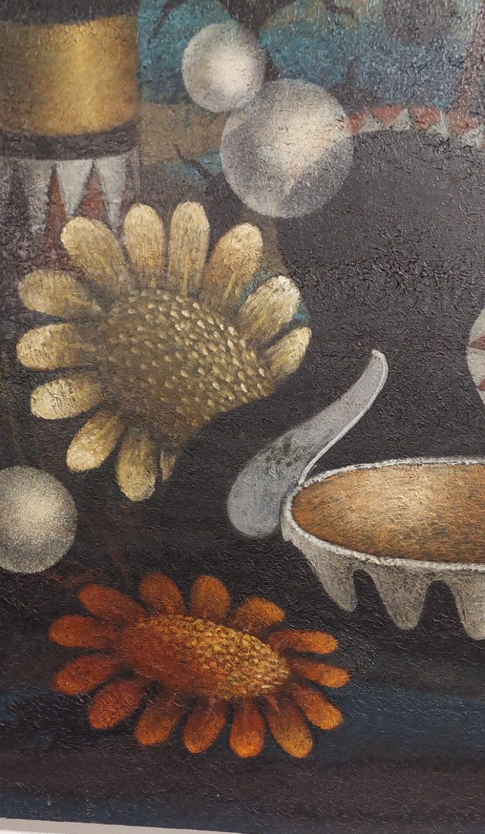 GRANDE OLIO SU TELA SURREALISTA  DEL PITTORE  GIANFRANCO  RONTANI .misura 118 x 97 cm --photo-2