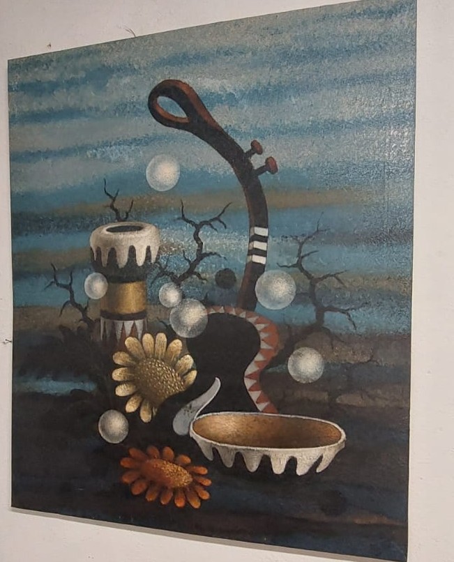 GRANDE OLIO SU TELA SURREALISTA  DEL PITTORE  GIANFRANCO  RONTANI .misura 118 x 97 cm --photo-4