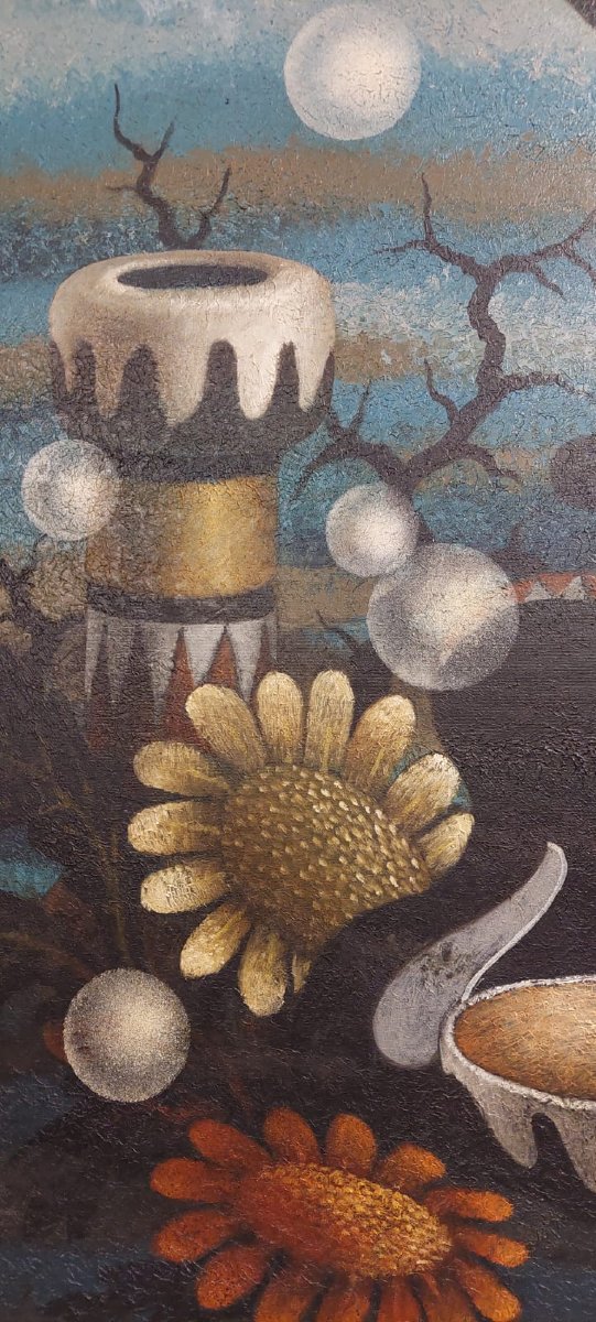 GRANDE OLIO SU TELA SURREALISTA  DEL PITTORE  GIANFRANCO  RONTANI .misura 118 x 97 cm --photo-6