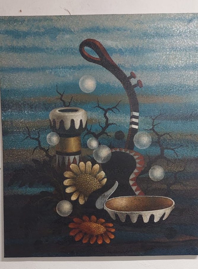 GRANDE OLIO SU TELA SURREALISTA  DEL PITTORE  GIANFRANCO  RONTANI .misura 118 x 97 cm --photo-7