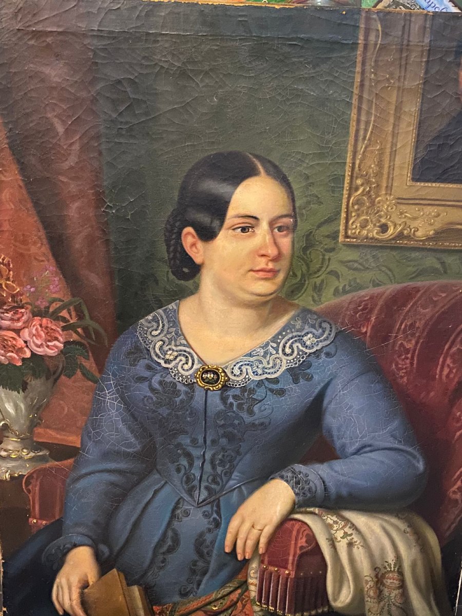 DIPINTO OLIO SU TELA,   NOBILDONNA   BIEDERMAIER -photo-2