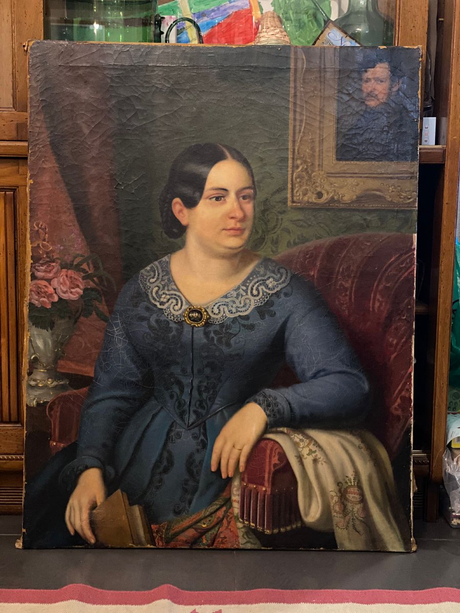 DIPINTO OLIO SU TELA,   NOBILDONNA   BIEDERMAIER -photo-4