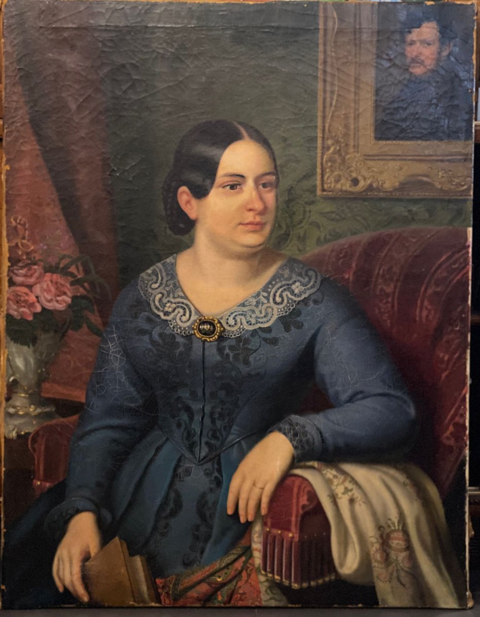 DIPINTO OLIO SU TELA,   NOBILDONNA   BIEDERMAIER -photo-7