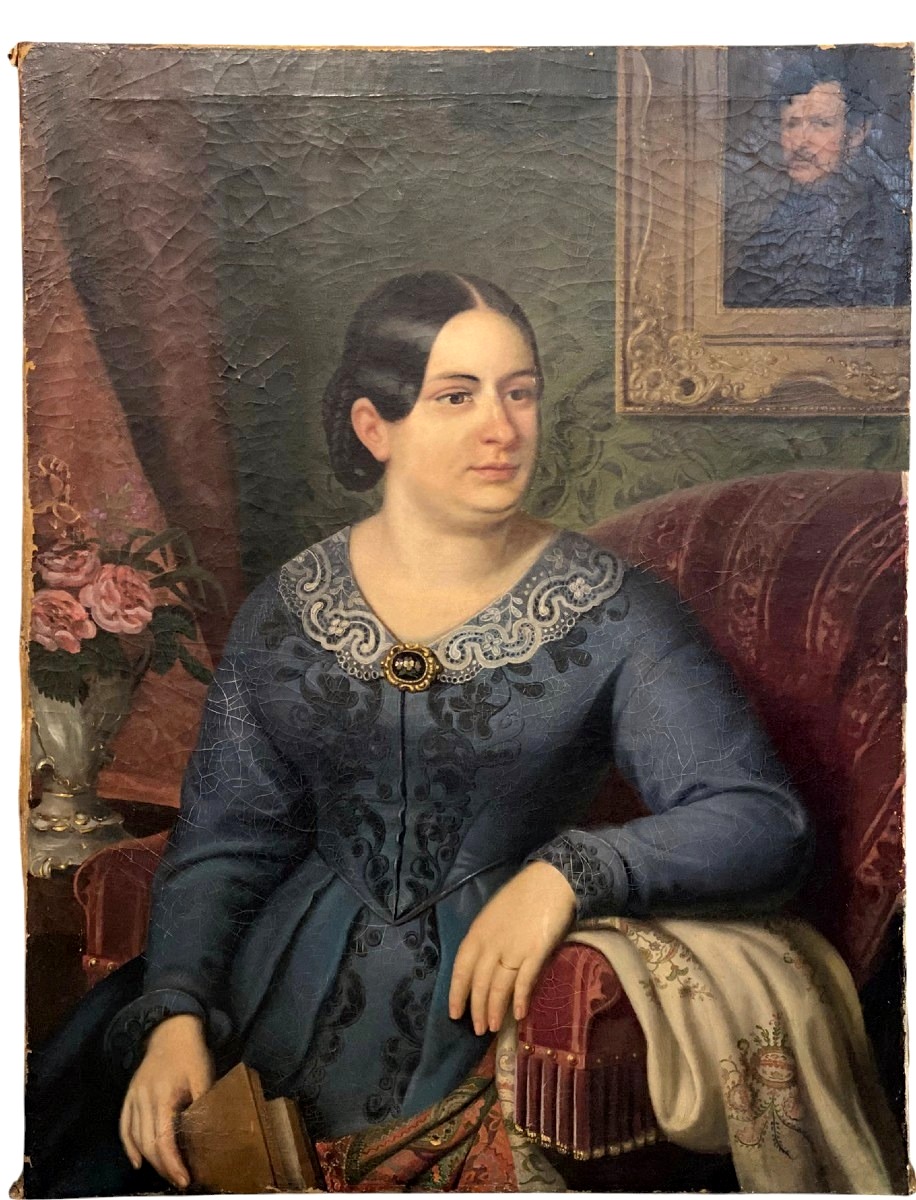 DIPINTO OLIO SU TELA,   NOBILDONNA   BIEDERMAIER 