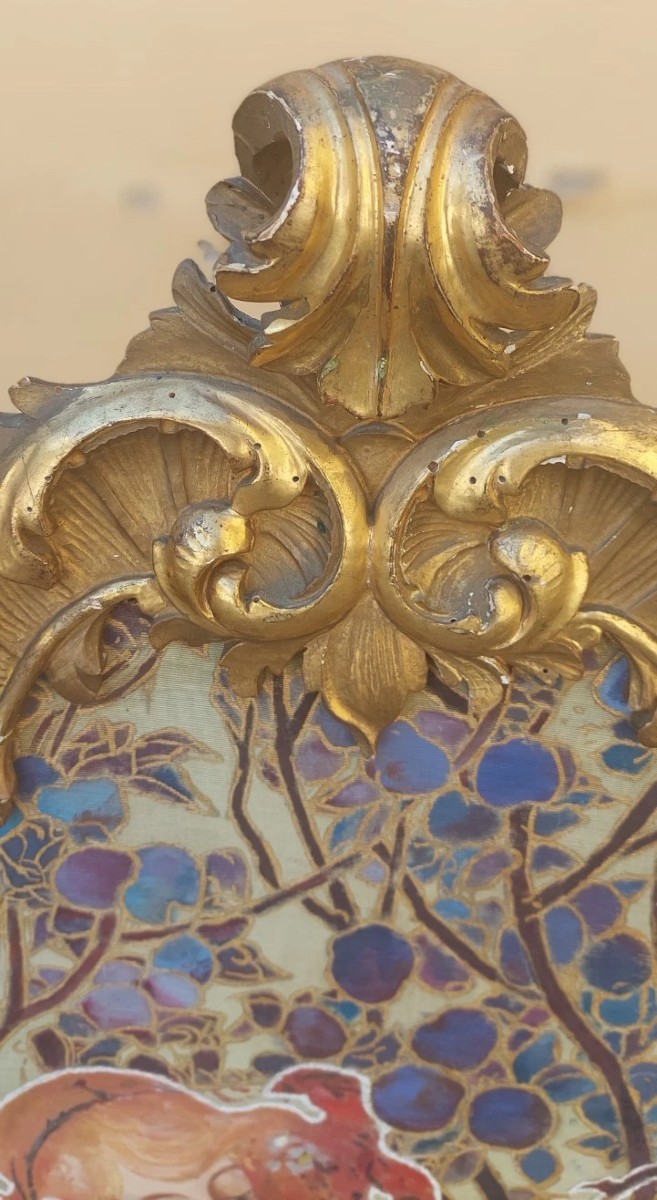 PARAVENTO LIBERTY LEGNO DORATO DIPINTO ANTICO ORIGINALE ART NOUVEAU-photo-2