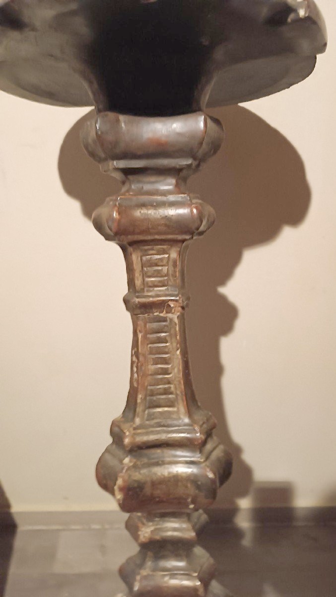 GRANDE CANDELIERE LEGNO ARGENTATO XVIII SECOLO ELETTRIFICATO LAMPADA DA TERRA-photo-5