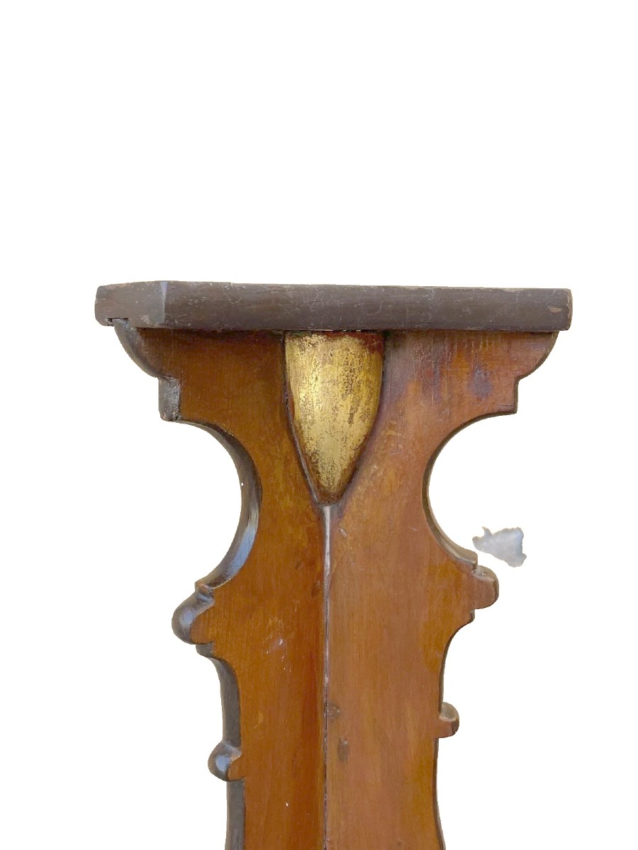 Grande coppia di candelieri , basi , treppiedi in legno dipinto , di fine '700 primi 800 -photo-3