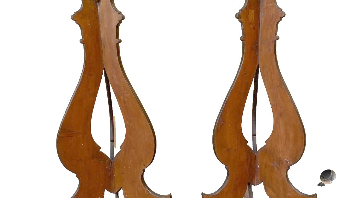 Grande coppia di candelieri , basi , treppiedi in legno dipinto , di fine '700 primi 800 -photo-3