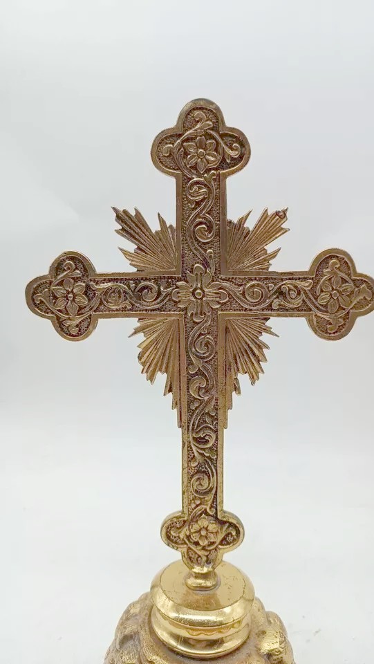 CROCIFISSO CRISTO IN BRONZO DORATO MANIFATTURA ITALIANA-photo-2