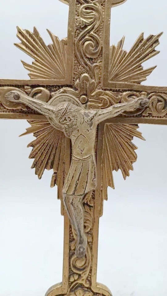 CROCIFISSO CRISTO IN BRONZO DORATO MANIFATTURA ITALIANA-photo-3