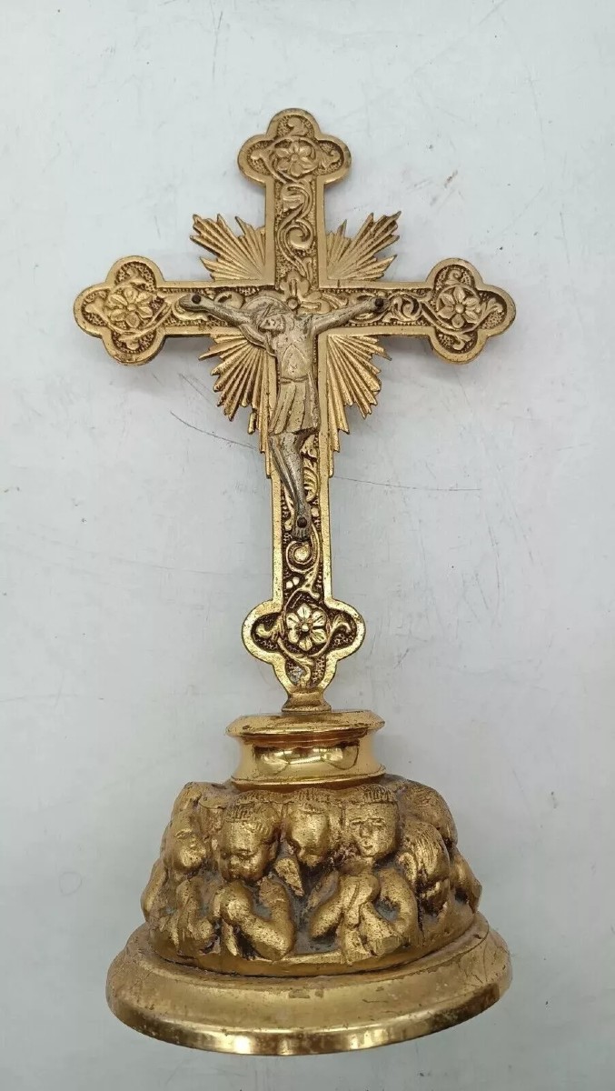 CROCIFISSO CRISTO IN BRONZO DORATO MANIFATTURA ITALIANA