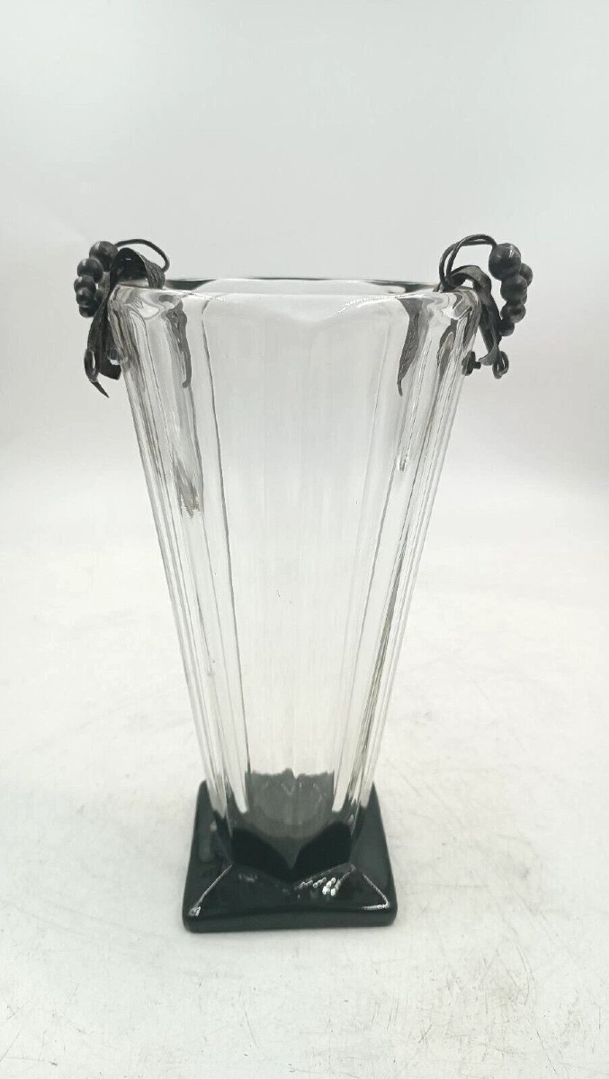 vaso cristallo con applicazioni uva argento ttolo 800 -anni 70 produzione italia-photo-3