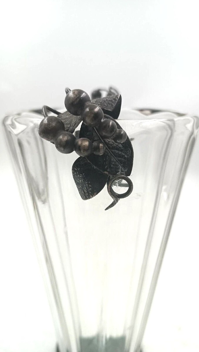 vaso cristallo con applicazioni uva argento ttolo 800 -anni 70 produzione italia-photo-1