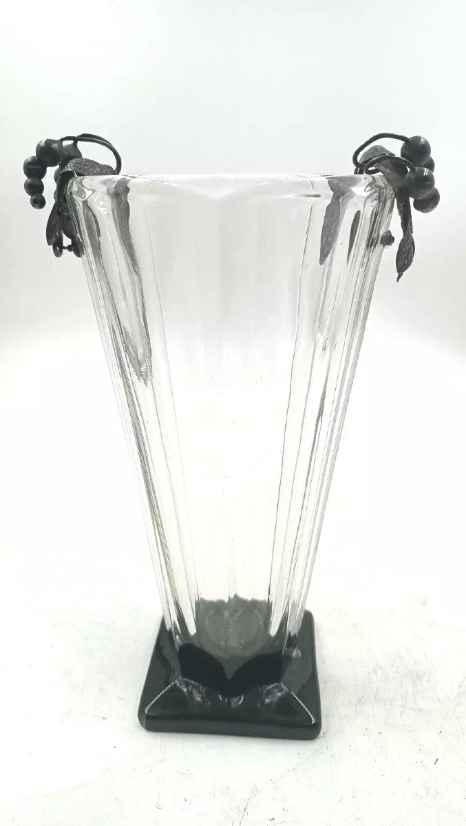vaso cristallo con applicazioni uva argento ttolo 800 -anni 70 produzione italia